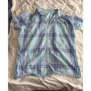 Womens Button-Down Shirt Light Blue & Green Size XL Tall